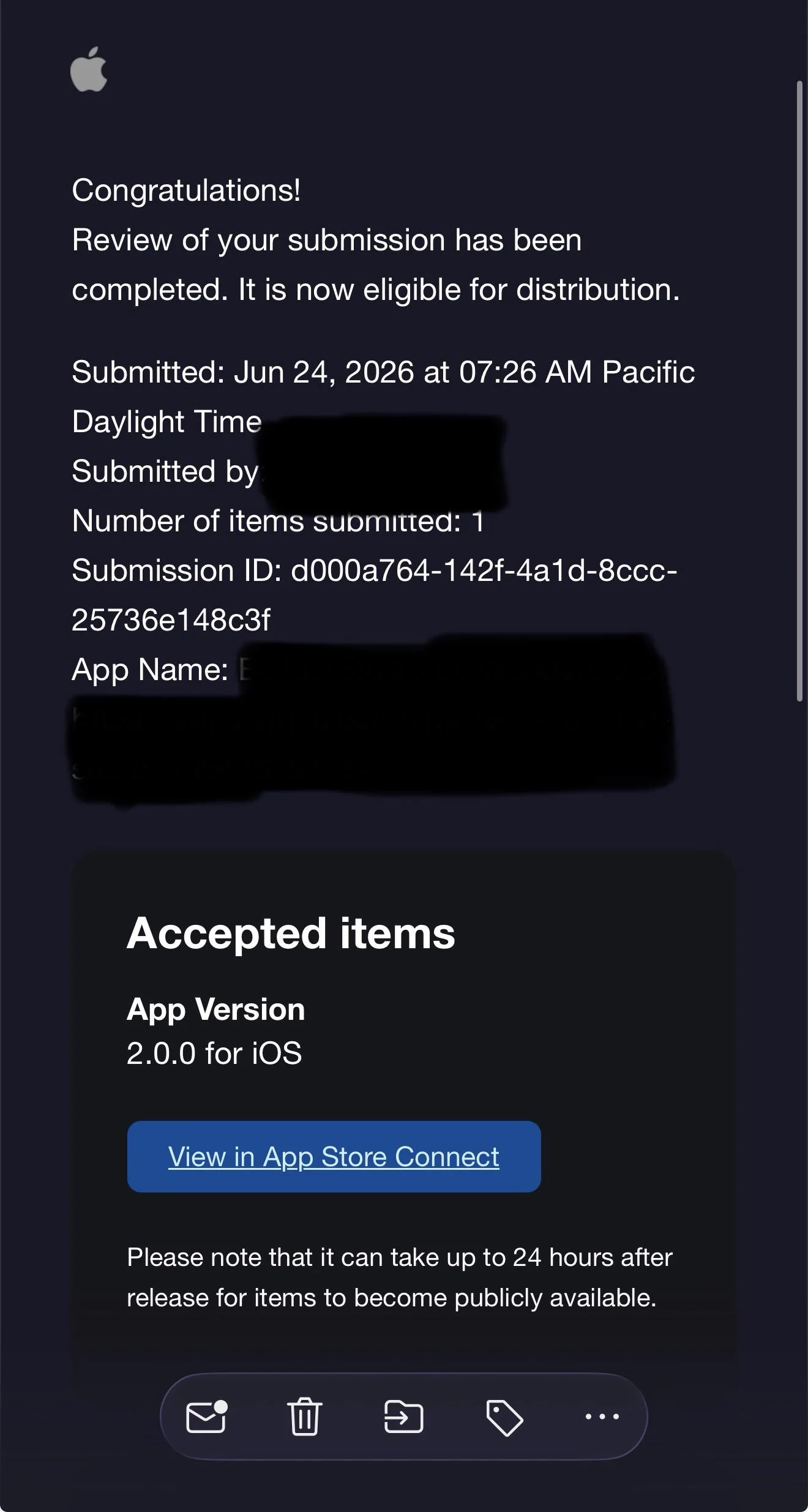 App Review acceptance email