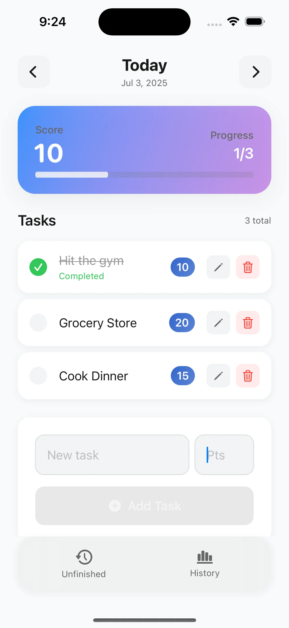 Simple task list app example